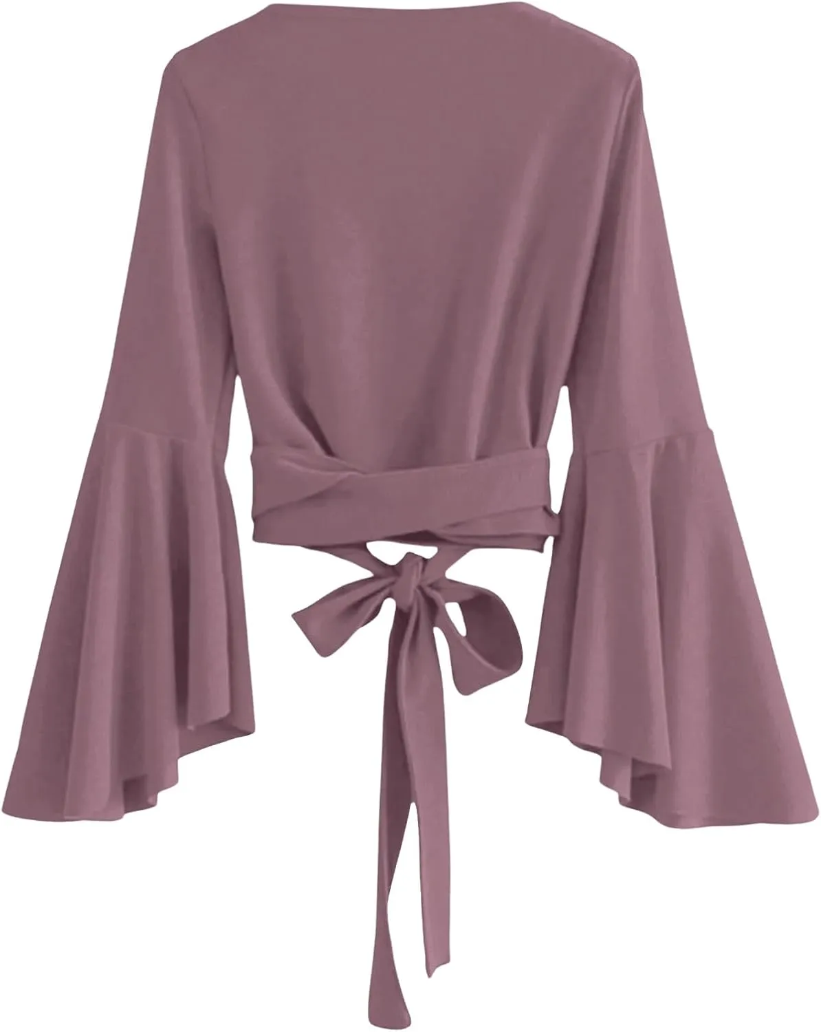SweatyRocks Women's Long Sleeve V Neck Tie Knot Bandage Wrap Blouse Crop Top
