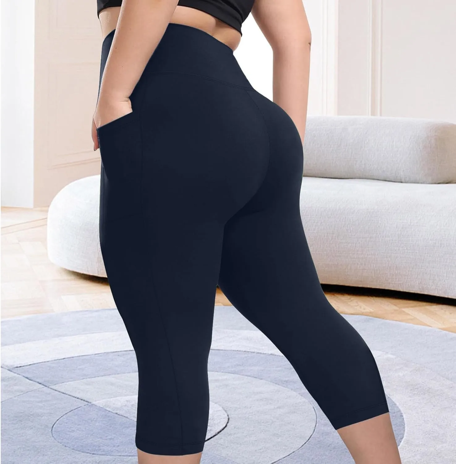 TANGNADE Women Yoga Capri Pants Plus Size Leggings Stretchy High Waist Workout Trouser Workout Pants with Pockets