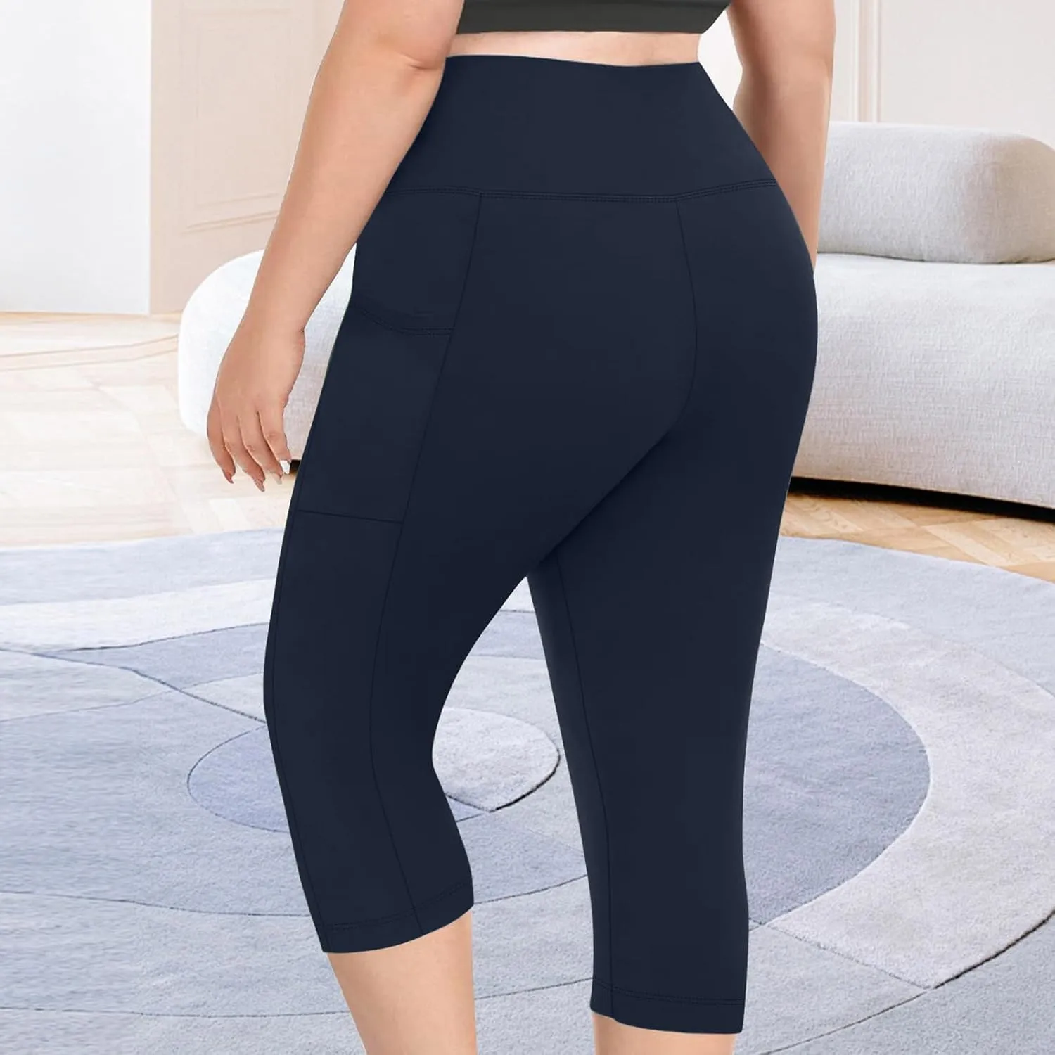 TANGNADE Women Yoga Capri Pants Plus Size Leggings Stretchy High Waist Workout Trouser Workout Pants with Pockets