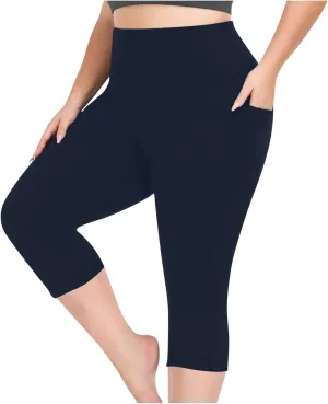 TANGNADE Women Yoga Capri Pants Plus Size Leggings Stretchy High Waist Workout Trouser Workout Pants with Pockets