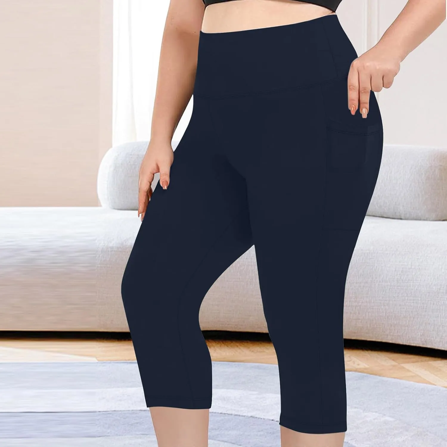 TANGNADE Women Yoga Capri Pants Plus Size Leggings Stretchy High Waist Workout Trouser Workout Pants with Pockets