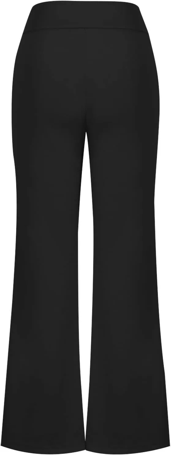TANGNADE Women's Flare Cropped Work Pants Elastic High Waist Wide Leg Casual Slacks with Pocket Business Trousers