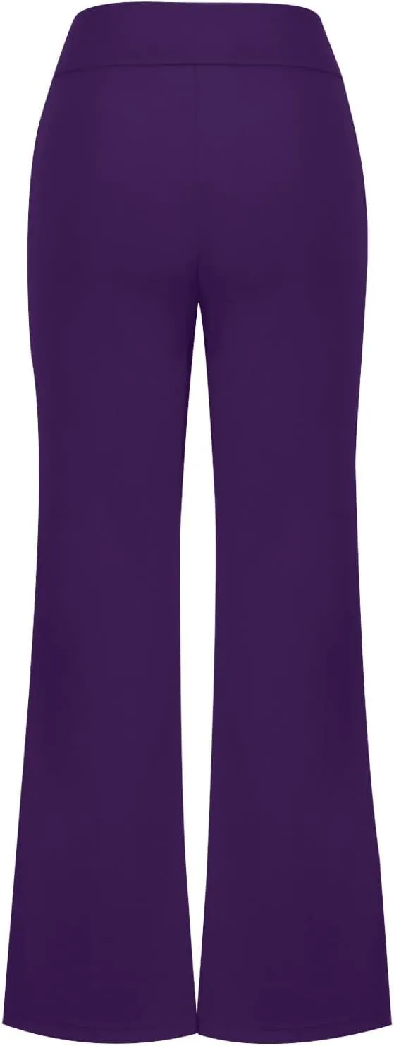 TANGNADE Women's Flare Cropped Work Pants Elastic High Waist Wide Leg Casual Slacks with Pocket Business Trousers