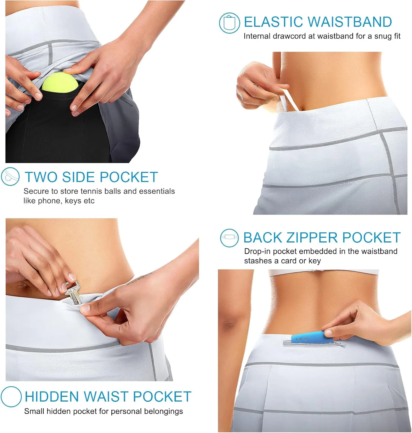 Tennis Skirt for Women with 4 Pockets Athletic Golf Skorts Skirts with Shorts Workout Running Sports