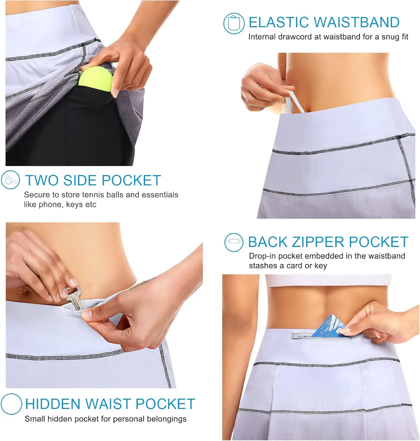 Tennis Skirt for Women with 4 Pockets Athletic Golf Skorts Skirts with Shorts Workout Running Sports