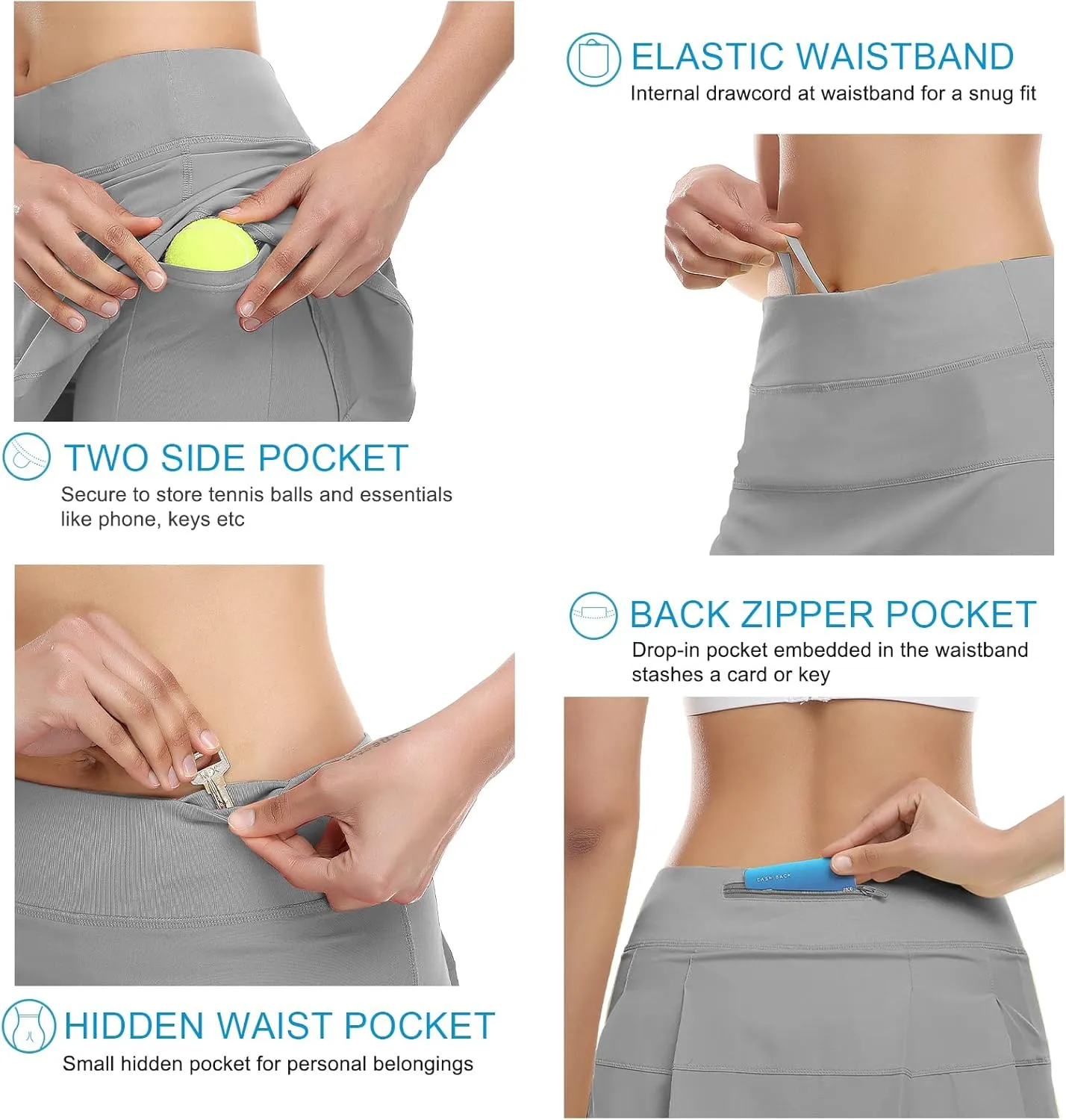Tennis Skirt for Women with 4 Pockets Athletic Golf Skorts Skirts with Shorts Workout Running Sports