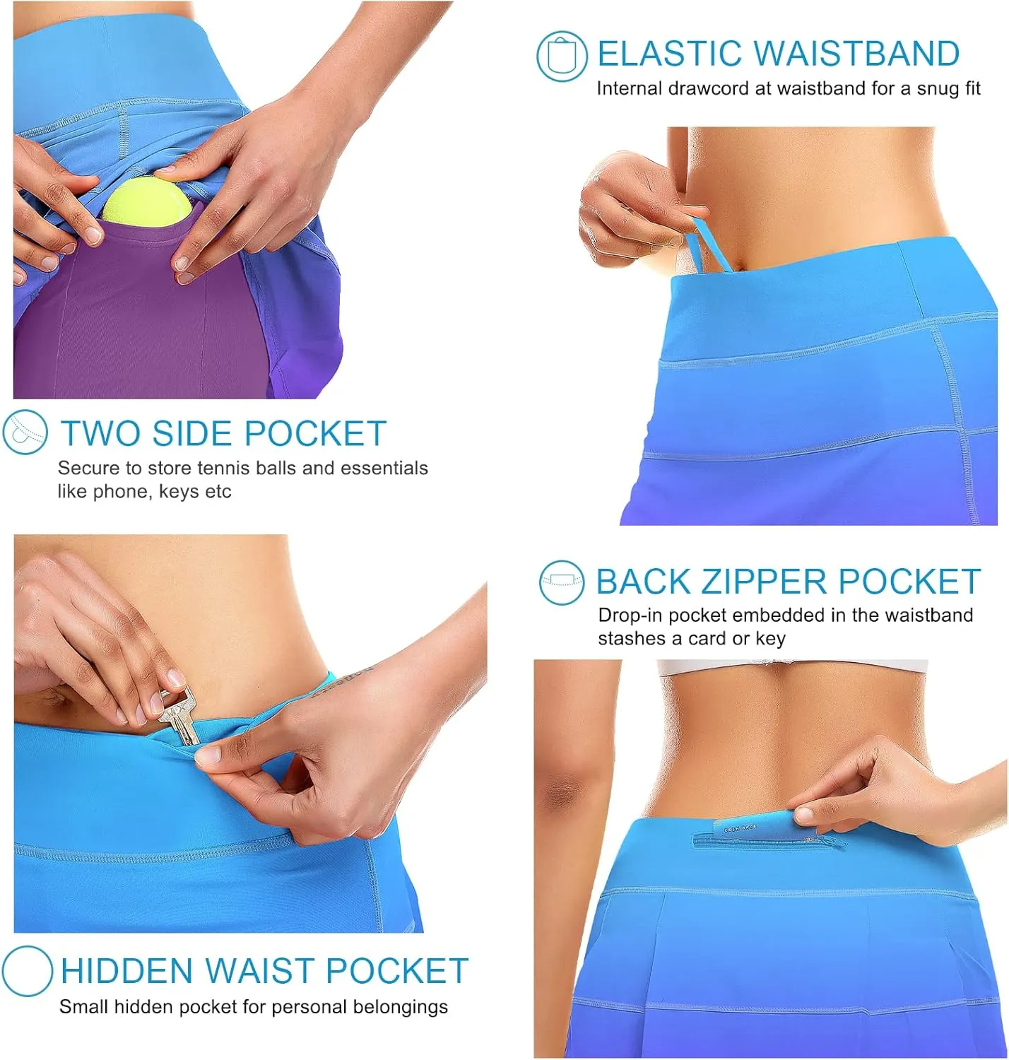 Tennis Skirt for Women with 4 Pockets Athletic Golf Skorts Skirts with Shorts Workout Running Sports