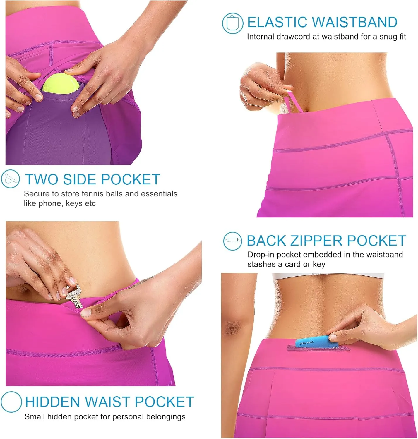 Tennis Skirt for Women with 4 Pockets Athletic Golf Skorts Skirts with Shorts Workout Running Sports