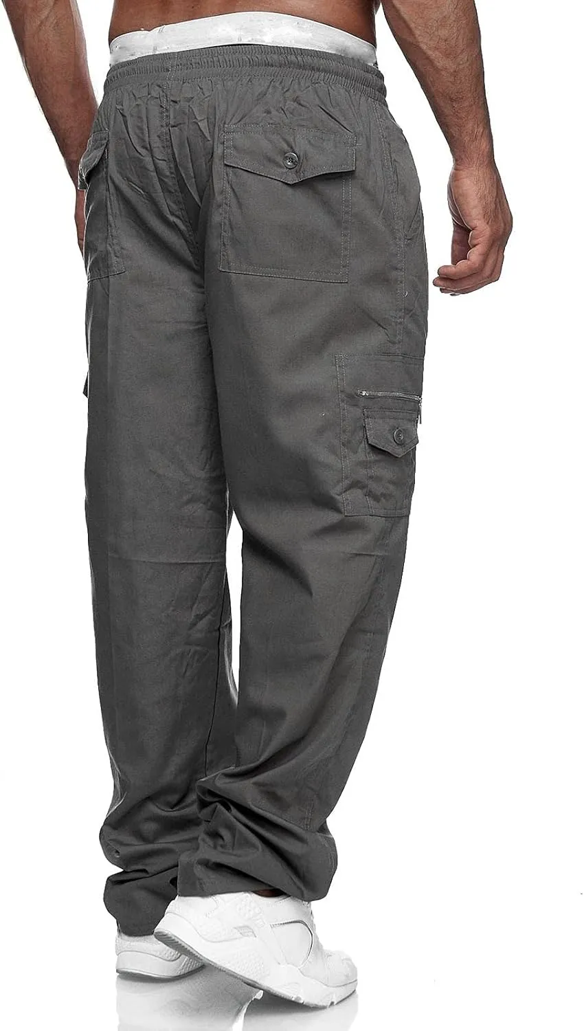 Thatrich Mens Straight Leg Sweatpants Workout Cargo Pants Stretch Trousers Slim Fit Wide Leg Pants Athletic Joggers Fall Pant