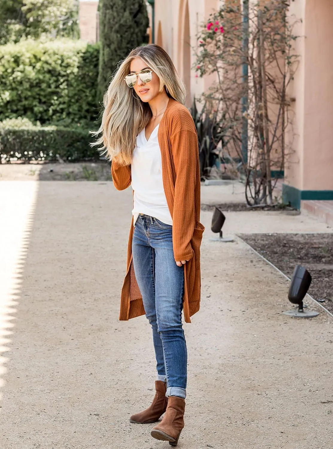 Tickled Teal Women's Long Sleeve Knit Open Front Sweater Cardigan with Pockets