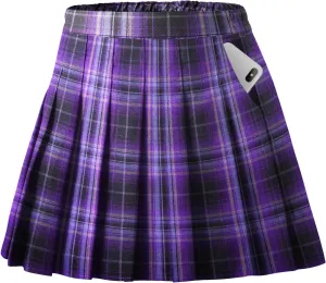 Toddler Little & Big Girl's High Waist School Uniform Elastic Waist Pleated Skirt with Shorts, US 2 Years - 14 Years