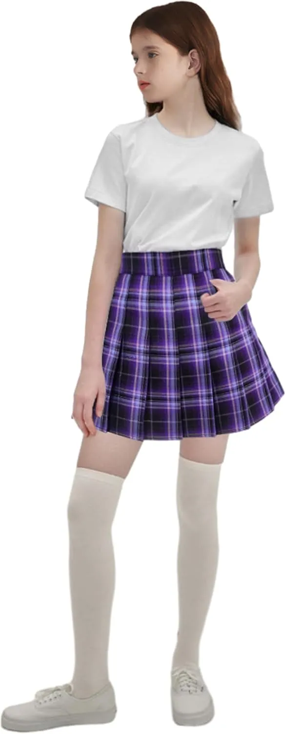 Toddler Little & Big Girl's High Waist School Uniform Elastic Waist Pleated Skirt with Shorts, US 2 Years - 14 Years