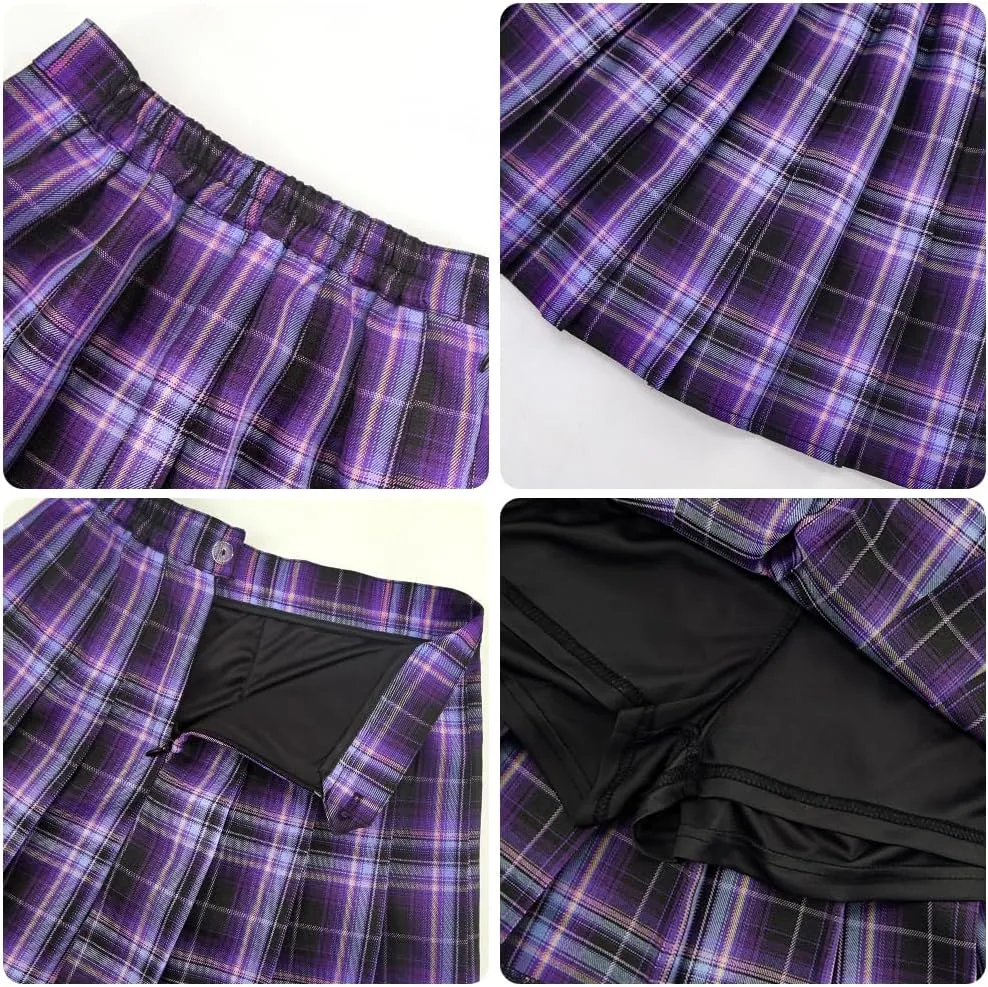 Toddler Little & Big Girl's High Waist School Uniform Elastic Waist Pleated Skirt with Shorts, US 2 Years - 14 Years