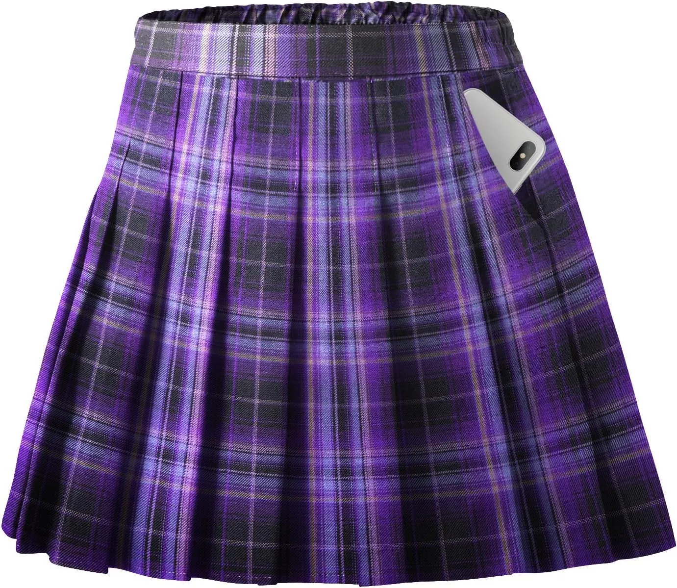 Toddler Little & Big Girl's High Waist School Uniform Elastic Waist Pleated Skirt with Shorts, US 2 Years - 14 Years