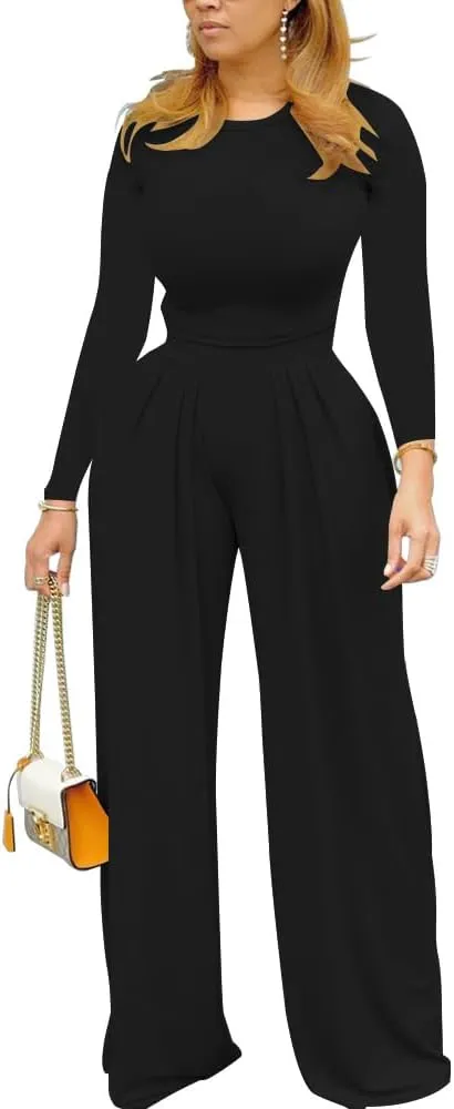 TOPSRANI Womens 2 Piece Outfits Casual Sweatsuits High Waist Short Sleeve Tracksuit Loose Baggy Wide Leg Pants Sets