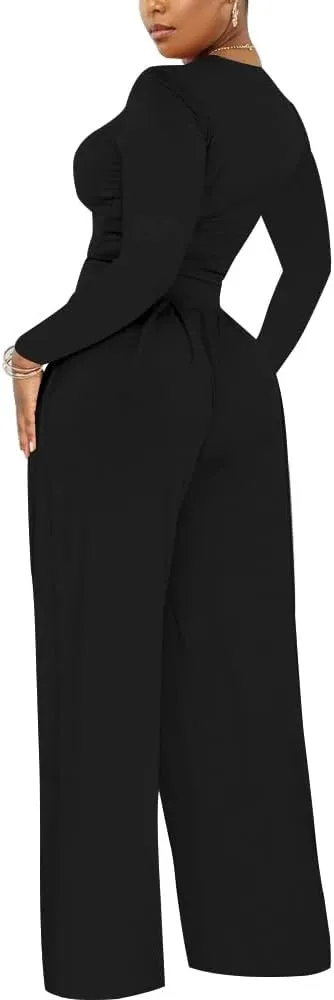 TOPSRANI Womens 2 Piece Outfits Casual Sweatsuits High Waist Short Sleeve Tracksuit Loose Baggy Wide Leg Pants Sets