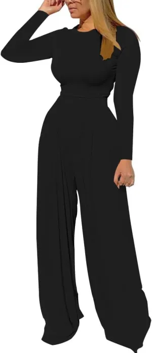 TOPSRANI Womens 2 Piece Outfits Casual Sweatsuits High Waist Short Sleeve Tracksuit Loose Baggy Wide Leg Pants Sets