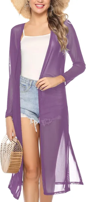 Totatuit Long Summer Cardigan for Women Lightweight Open Front Tops Solid Duster Swimwear Beach Cover Up