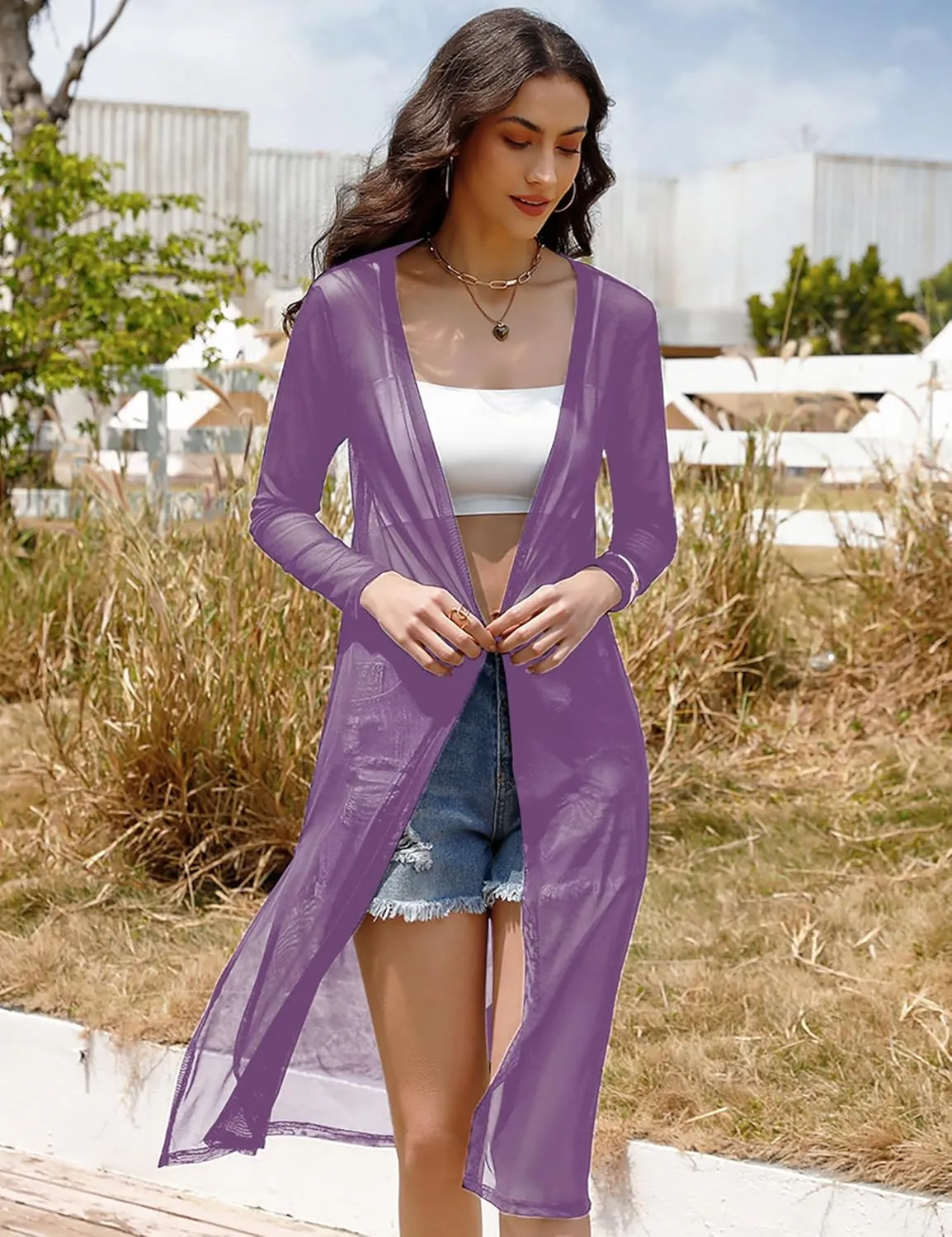 Totatuit Long Summer Cardigan for Women Lightweight Open Front Tops Solid Duster Swimwear Beach Cover Up
