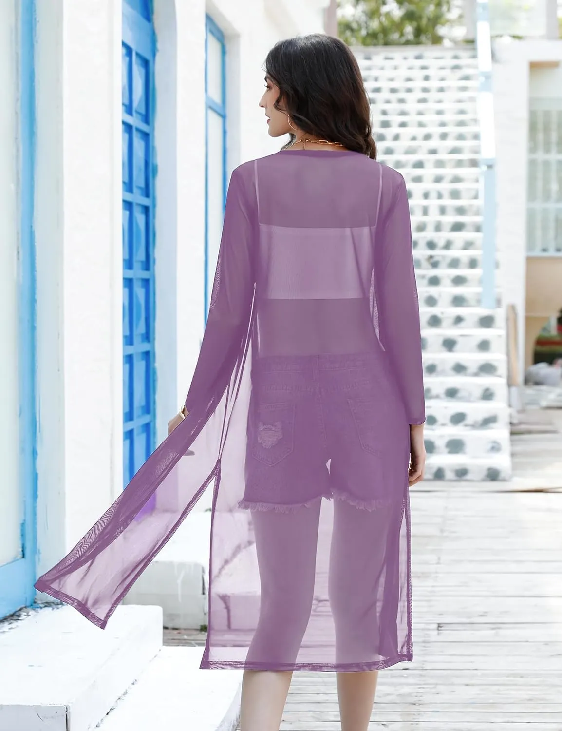 Totatuit Long Summer Cardigan for Women Lightweight Open Front Tops Solid Duster Swimwear Beach Cover Up