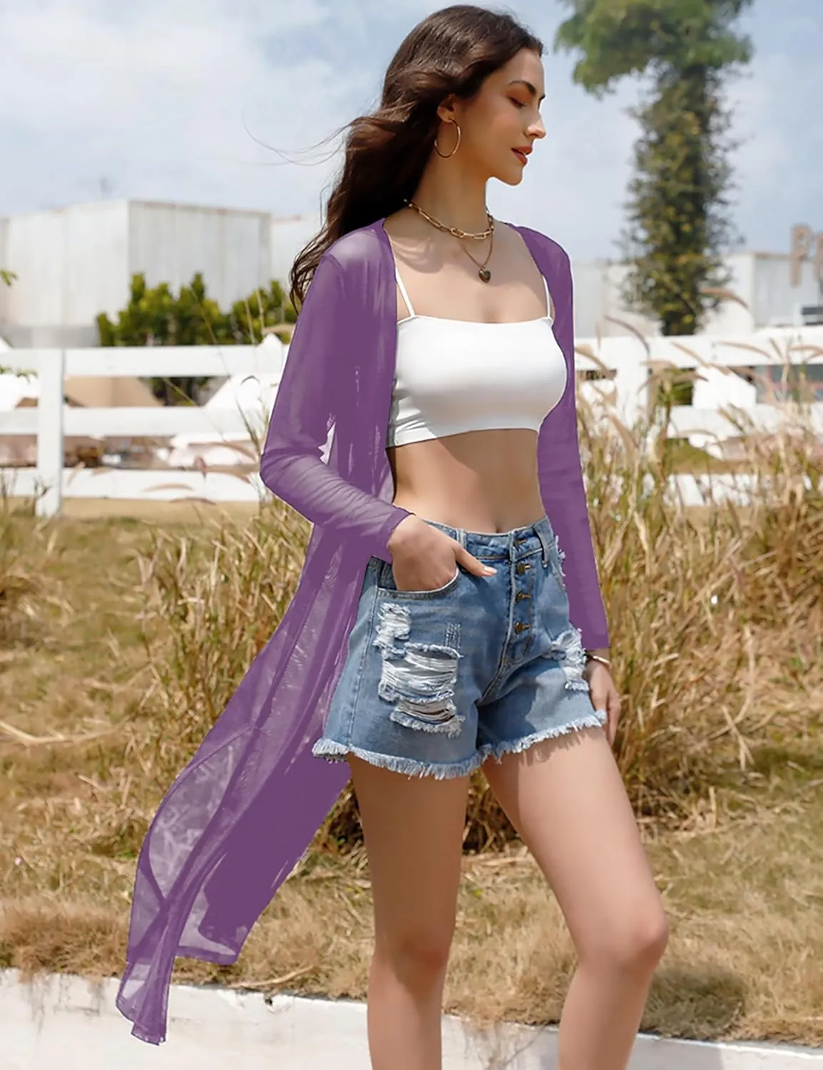 Totatuit Long Summer Cardigan for Women Lightweight Open Front Tops Solid Duster Swimwear Beach Cover Up
