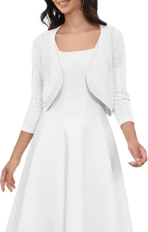 Tralilbee Women's 3/4 Sleeve Cropped Cardigan Knit Bolero Shrug Cardigan Sweater for Women S-XL
