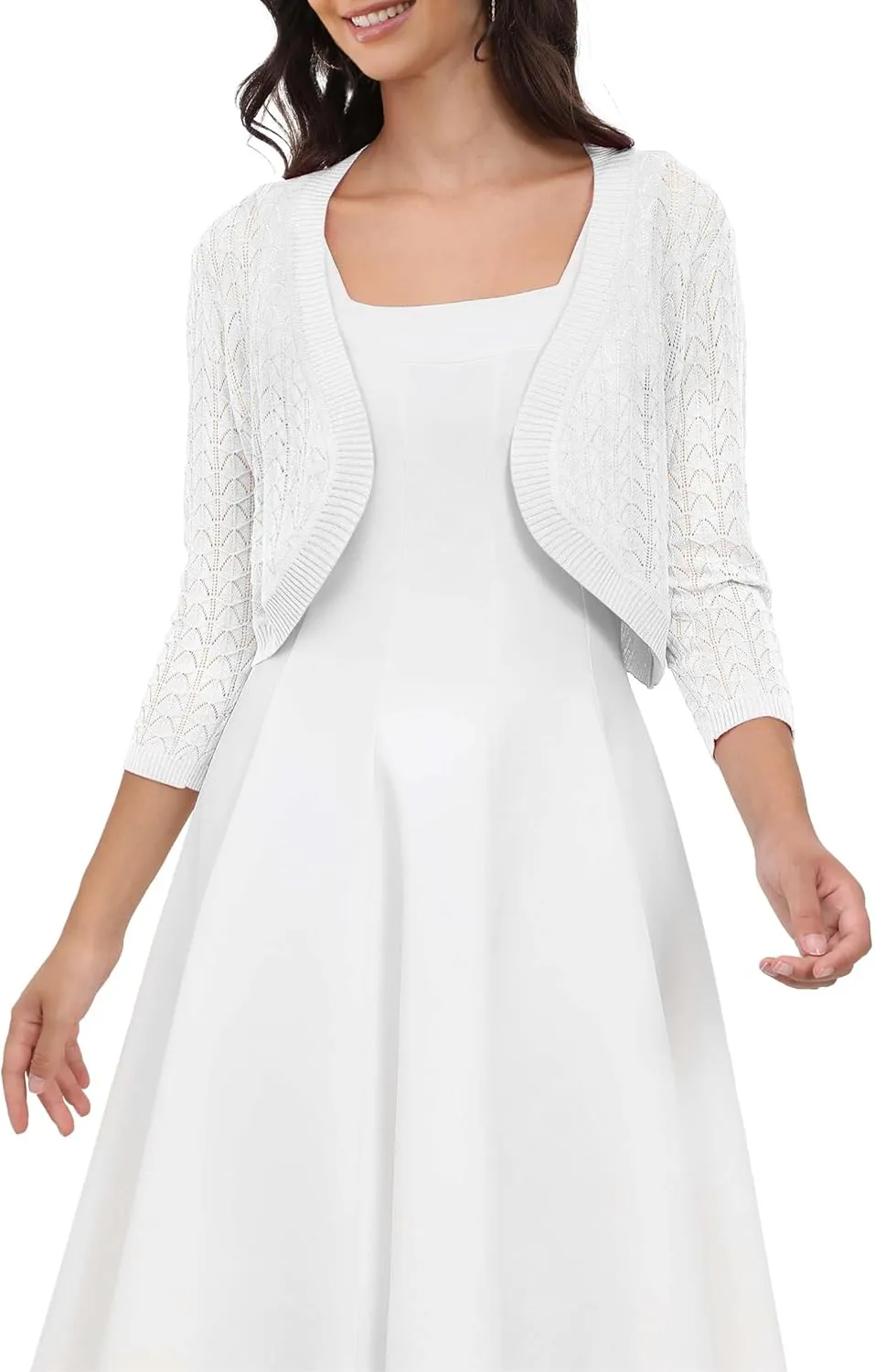 Tralilbee Women's 3/4 Sleeve Cropped Cardigan Knit Bolero Shrug Cardigan Sweater for Women S-XL