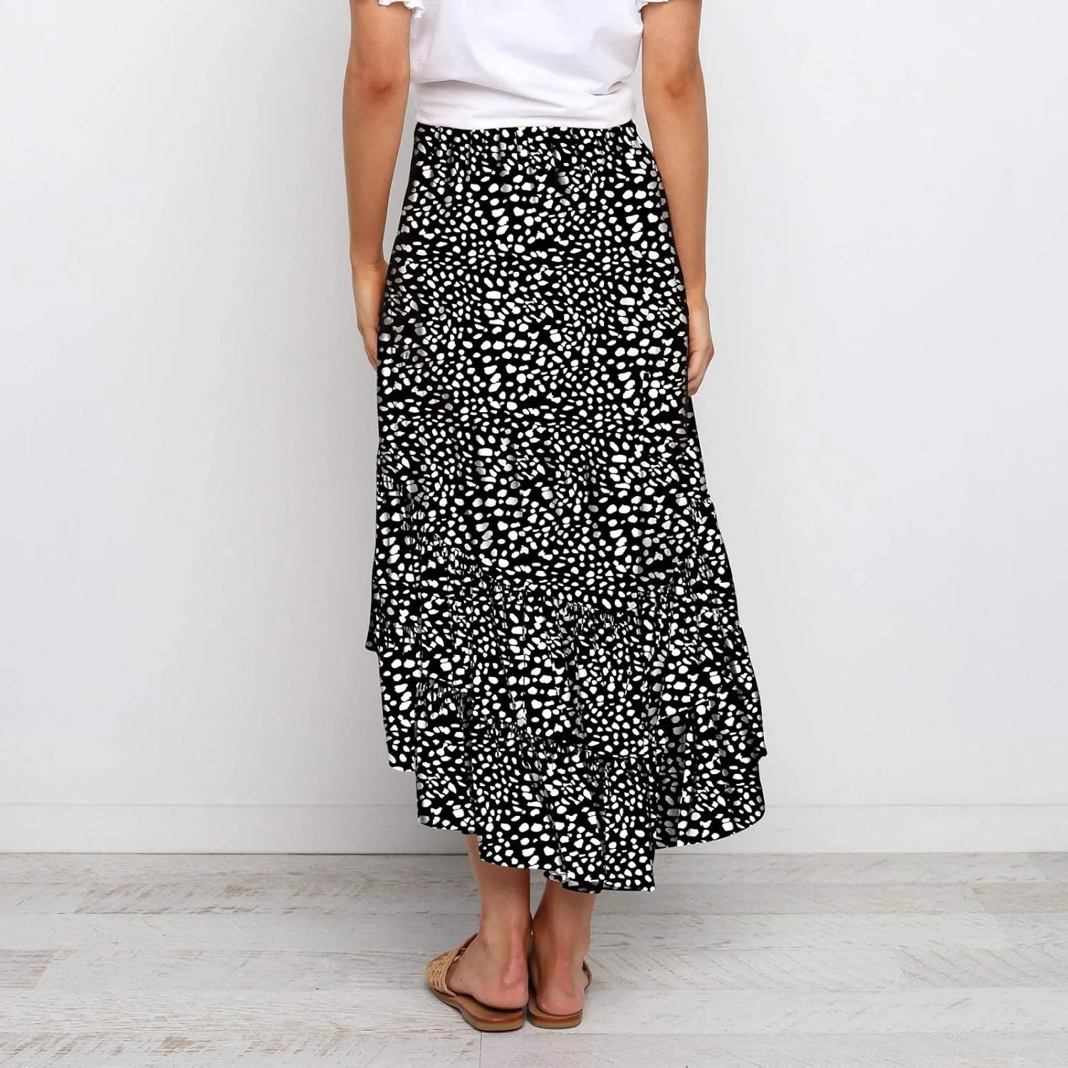 tuduoms Ditzy Floral Skirt Midi Boho Elastic High Waist Skirt A-line Long Vintage Skirts for Women High Low Pleated Skirt