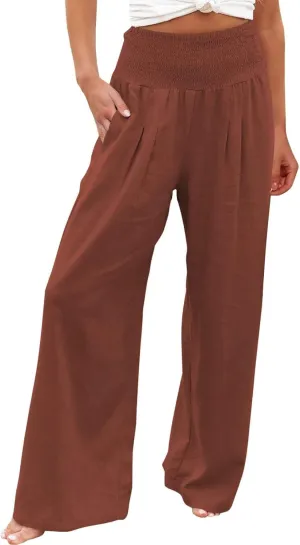 Tummy Control Women High Waisted Lounge Pants Casual Wide Leg Boho Trouser Summer Drawstring Sweatpants with Pocket