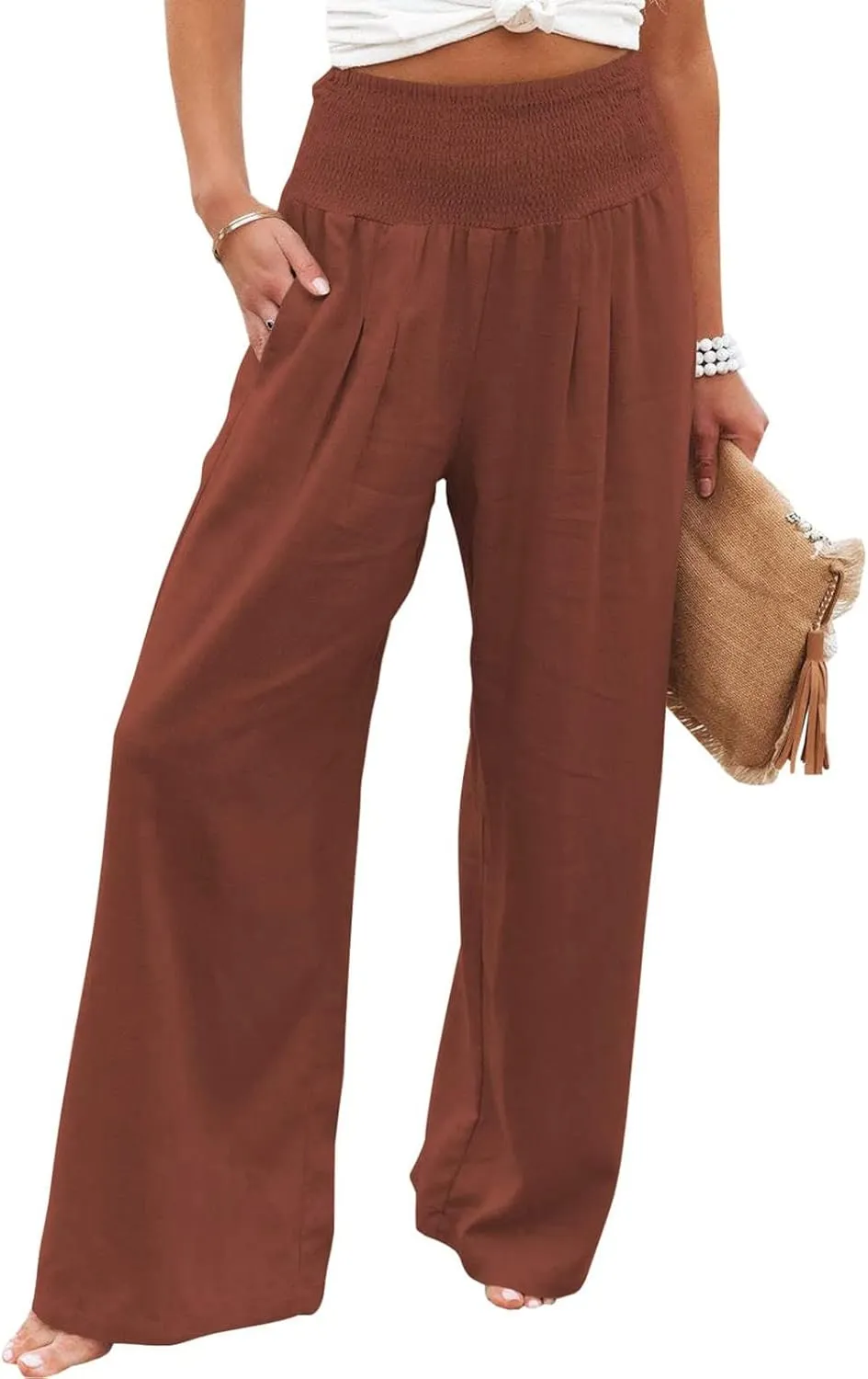 Tummy Control Women High Waisted Lounge Pants Casual Wide Leg Boho Trouser Summer Drawstring Sweatpants with Pocket