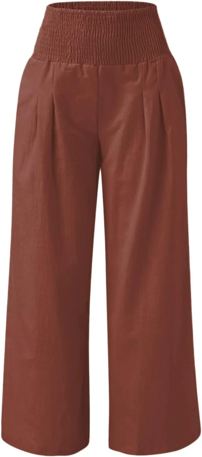Tummy Control Women High Waisted Lounge Pants Casual Wide Leg Boho Trouser Summer Drawstring Sweatpants with Pocket