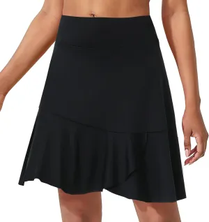 Turnhier Womens 19" Knee Length Skorts Skirts High Waisted Tennis Skirts Athletic Golf Skorts with Shorts Pockets