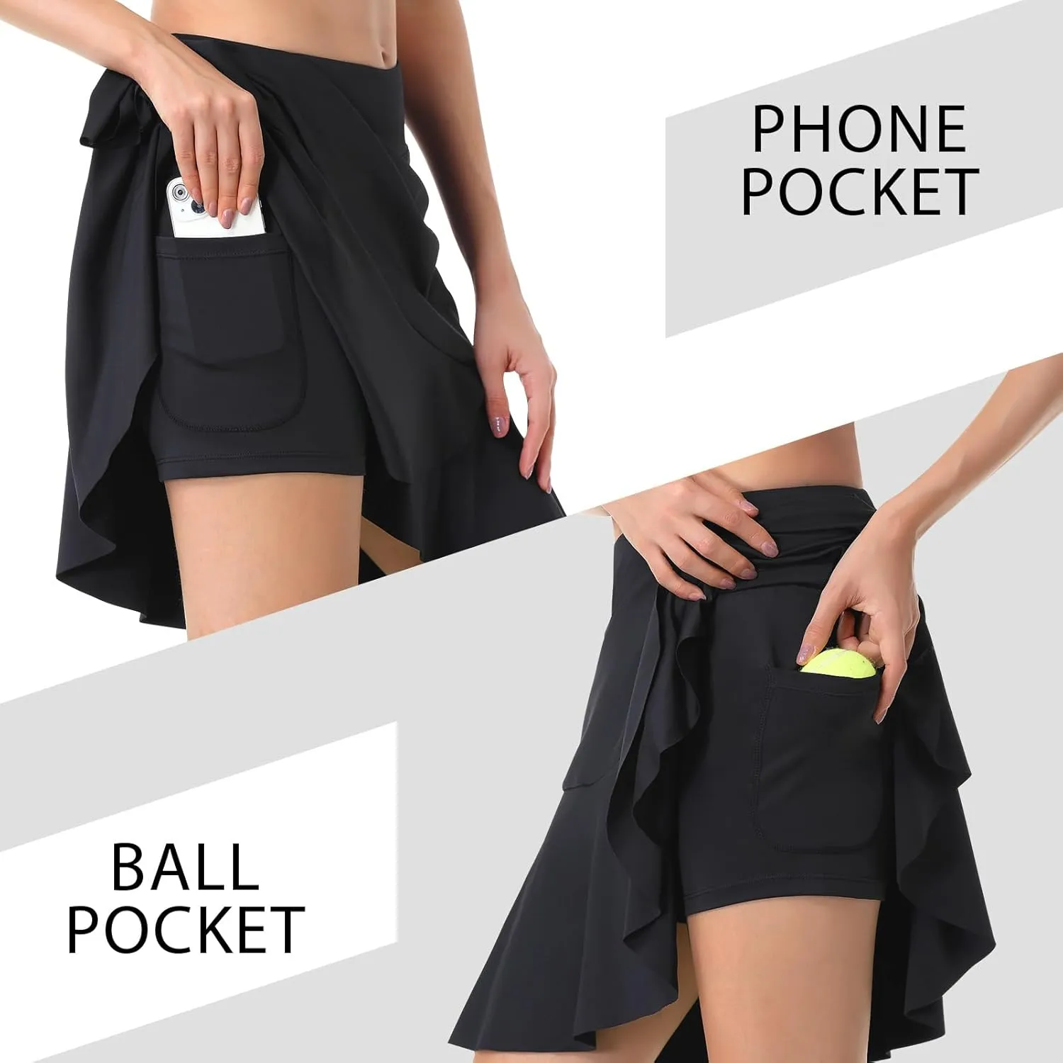 Turnhier Womens 19" Knee Length Skorts Skirts High Waisted Tennis Skirts Athletic Golf Skorts with Shorts Pockets