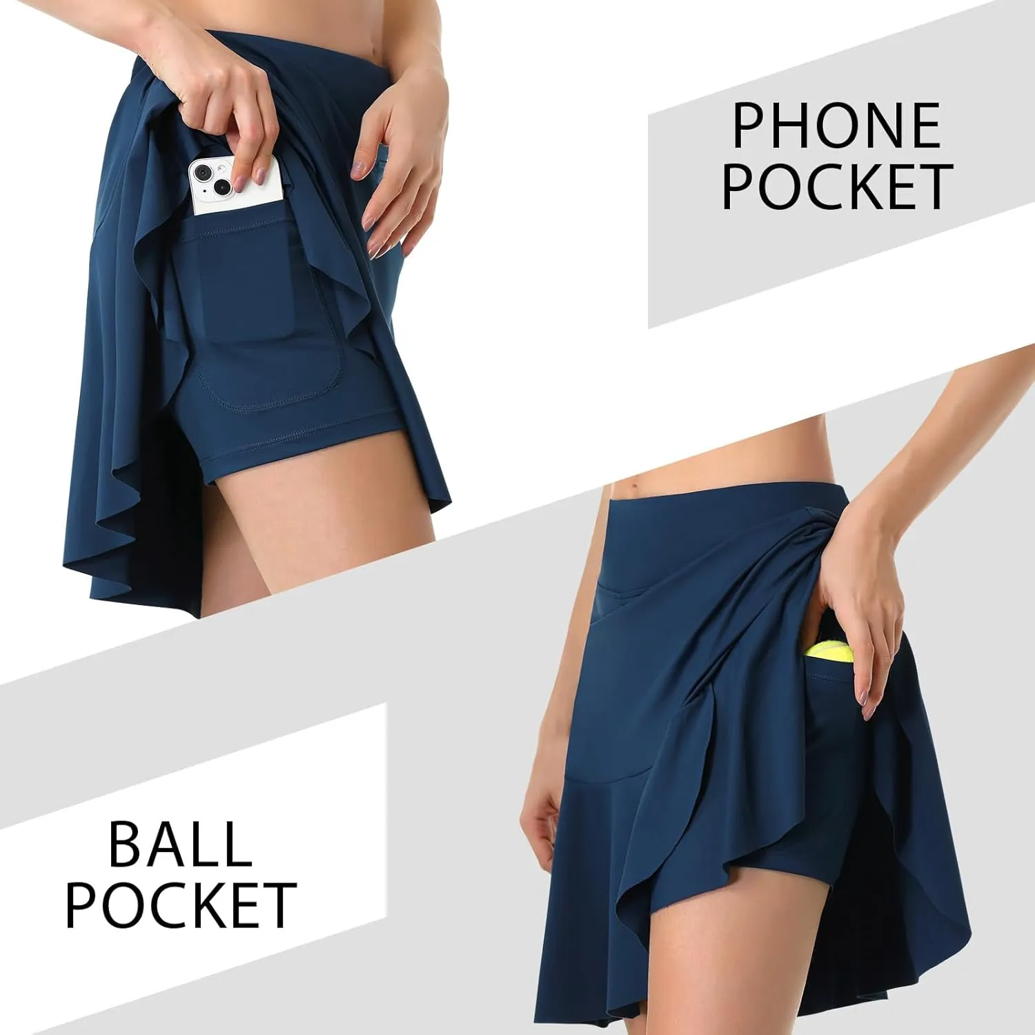 Turnhier Womens 19" Knee Length Skorts Skirts High Waisted Tennis Skirts Athletic Golf Skorts with Shorts Pockets