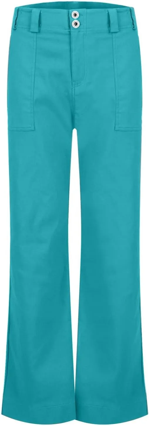 Twill Palazzo Pants for Women Casual Y2K Stretch High Waisted Chino Pants Slim Fit Wide Leg Dress Pants with Pockets