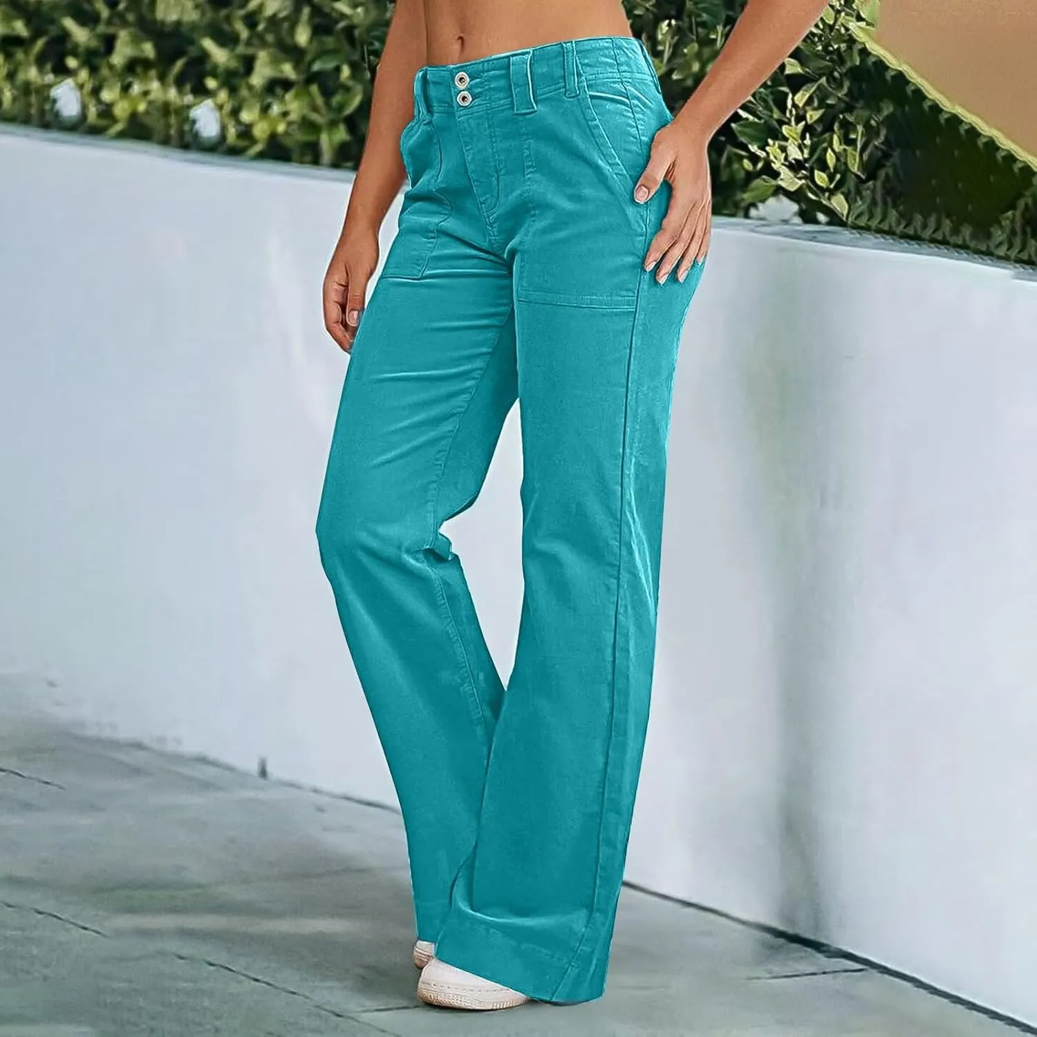 Twill Palazzo Pants for Women Casual Y2K Stretch High Waisted Chino Pants Slim Fit Wide Leg Dress Pants with Pockets