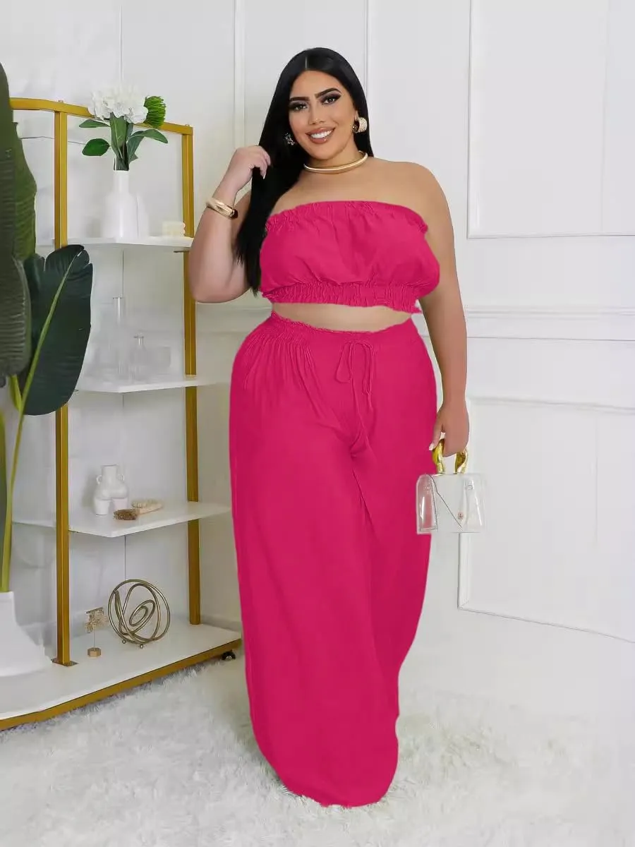 Two Piece Sets for Women Summer Outfits Crop Tops and Wide Leg Pants Sets Sexy Jumpsuits Vacation Outfits with Pockets