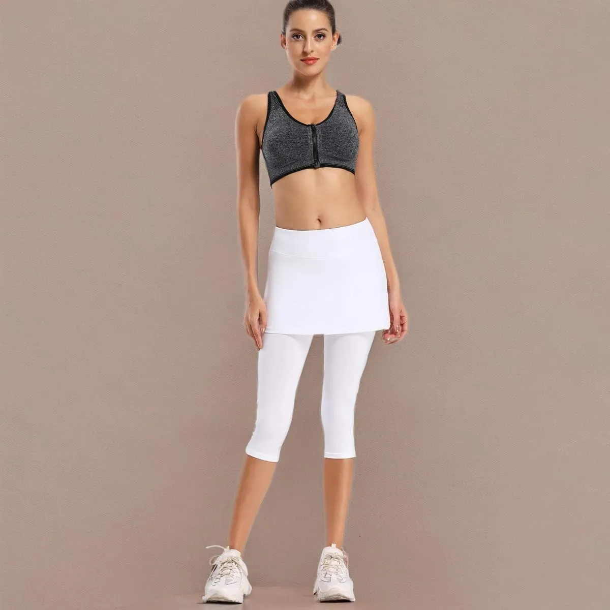 Ultrafun Women's UPF 50  Capri Skirted Leggings Tights Active Tennis Skirt with Pockets