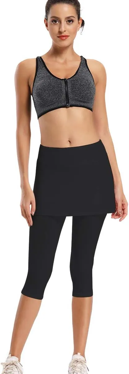 Ultrafun Women's UPF 50  Capri Skirted Leggings Tights Active Tennis Skirt with Pockets