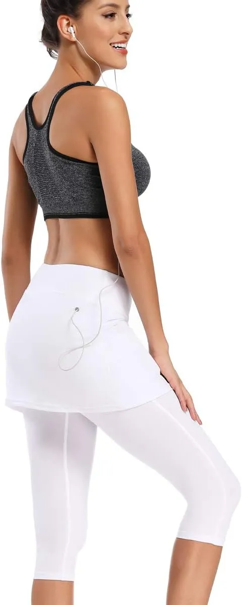 Ultrafun Women's UPF 50  Capri Skirted Leggings Tights Active Tennis Skirt with Pockets