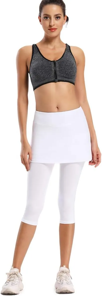 Ultrafun Women's UPF 50  Capri Skirted Leggings Tights Active Tennis Skirt with Pockets