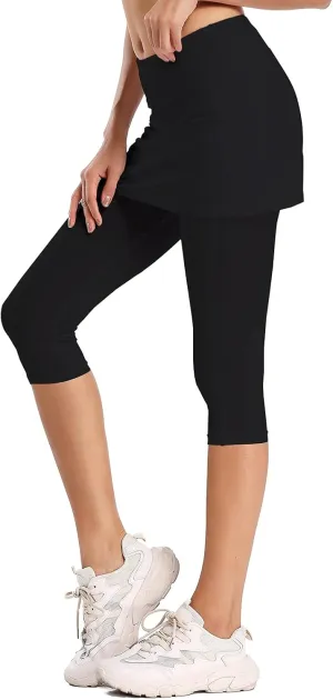 Ultrafun Women's UPF 50  Capri Skirted Leggings Tights Active Tennis Skirt with Pockets
