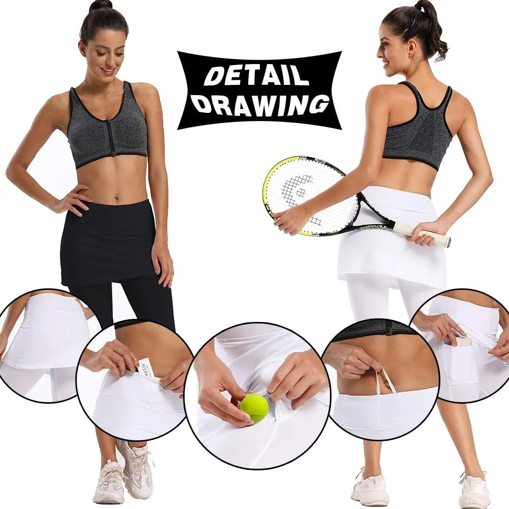 Ultrafun Women's UPF 50  Capri Skirted Leggings Tights Active Tennis Skirt with Pockets
