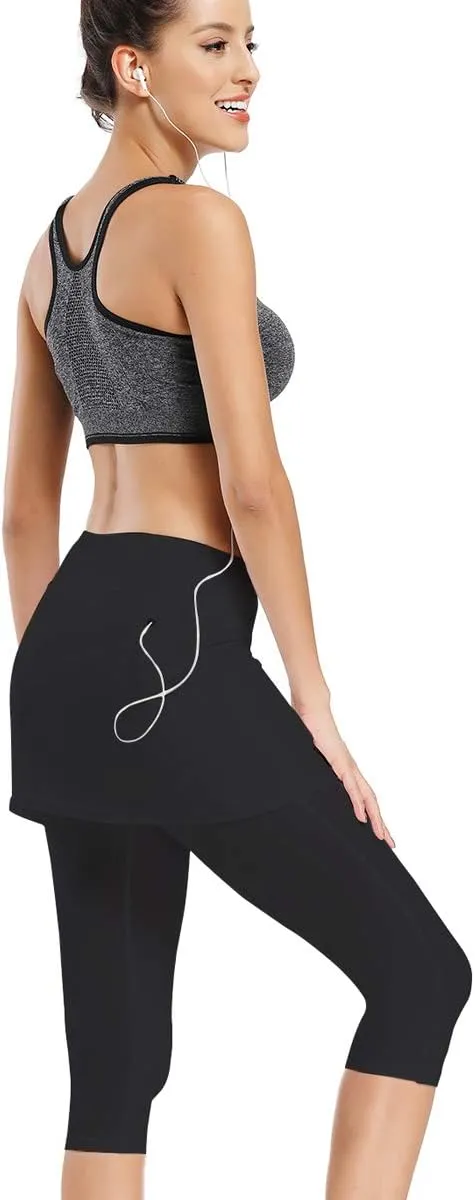 Ultrafun Women's UPF 50  Capri Skirted Leggings Tights Active Tennis Skirt with Pockets