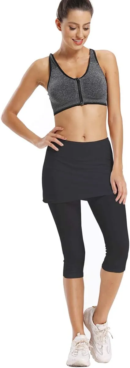 Ultrafun Women's UPF 50  Capri Skirted Leggings Tights Active Tennis Skirt with Pockets
