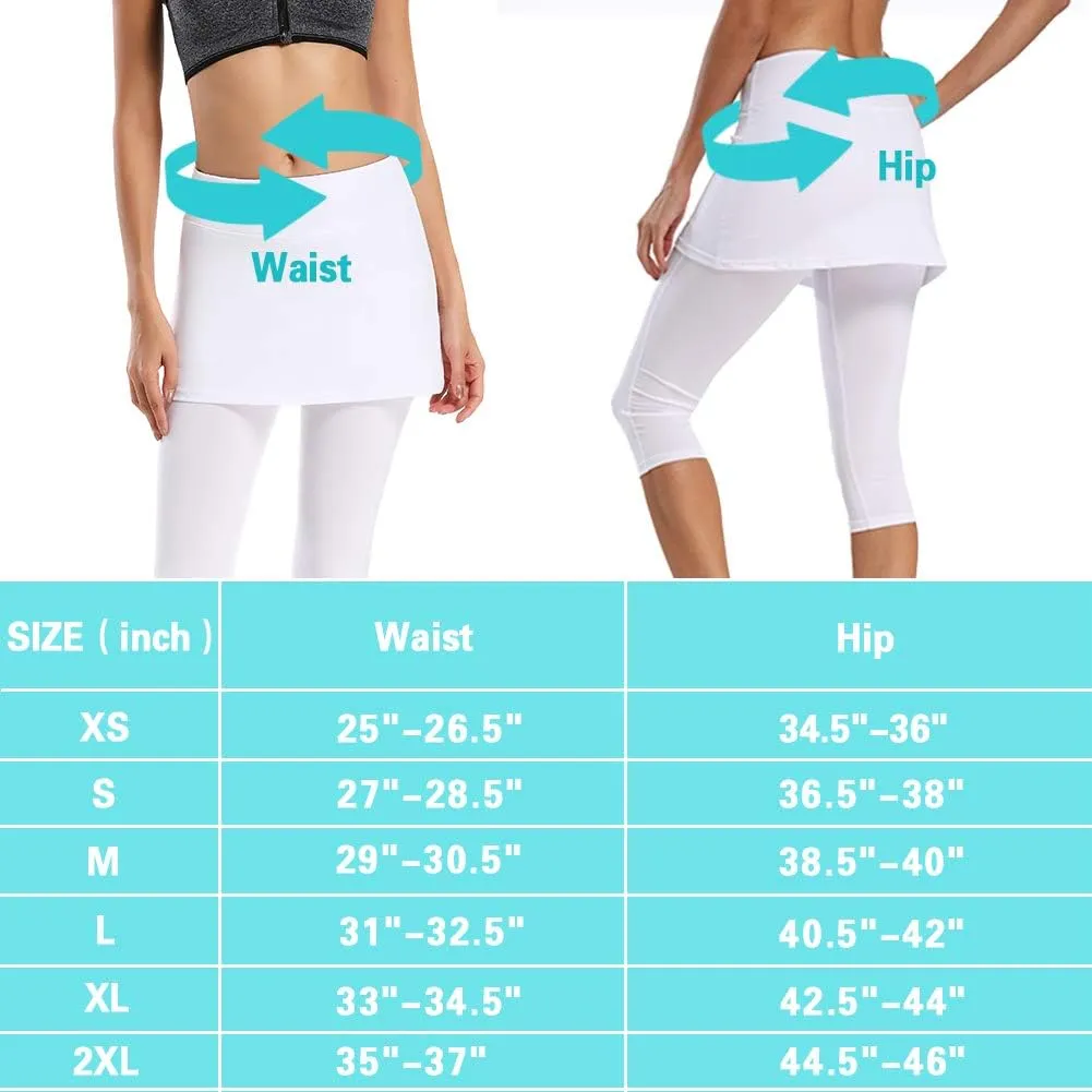 Ultrafun Women's UPF 50  Capri Skirted Leggings Tights Active Tennis Skirt with Pockets