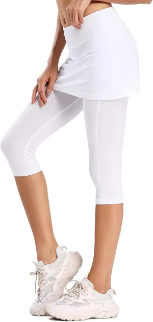 Ultrafun Women's UPF 50  Capri Skirted Leggings Tights Active Tennis Skirt with Pockets
