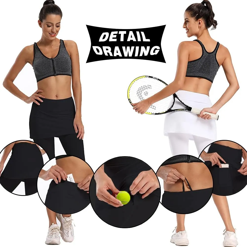 Ultrafun Women's UPF 50  Capri Skirted Leggings Tights Active Tennis Skirt with Pockets