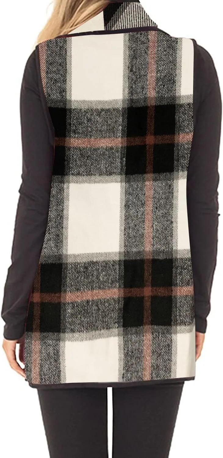 Unidear Womens Buffalo Plaid Vest Casual Lapel Open Front Sleeveless Cardigan Jacket Coat with Pockets