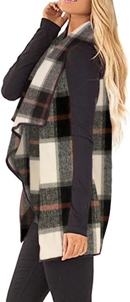 Unidear Womens Buffalo Plaid Vest Casual Lapel Open Front Sleeveless Cardigan Jacket Coat with Pockets
